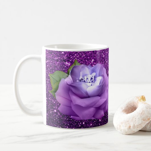 Lavender Diamond Rose Lila Imitate Glitzer Kaffeetasse (Mit Donut)