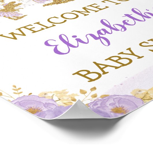 Lavender Dinosaur Ballerina Baby Dusche Willkommen Poster (Ecke)