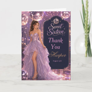 Lavender Disco Ball Sweet 16 Party Dankeskarte