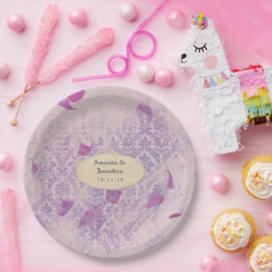 Lavender Distressed Damask Wedding Pappteller (Party)