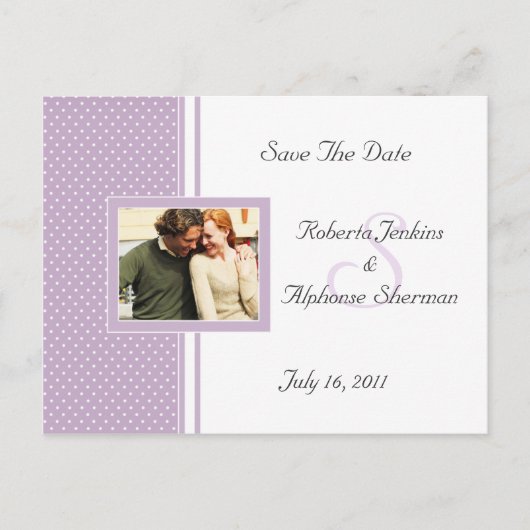 Lavender Dotted Swiss Save the Date Ankündigungspostkarte (Vorderseite)