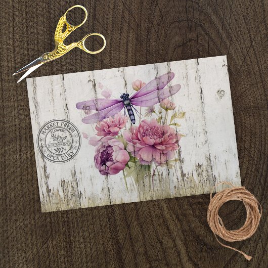 Lavender Dragonfly Pink Peonies Seidenpapier