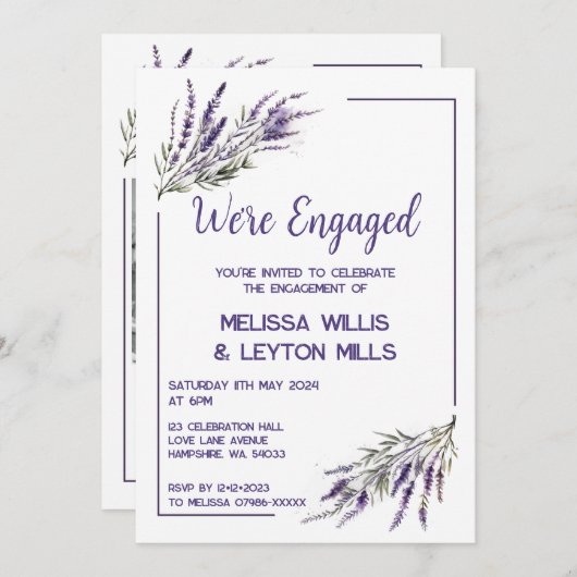 Lavender Dreams: Watercolor Engagement Party Einladung (Vorne/Hinten)