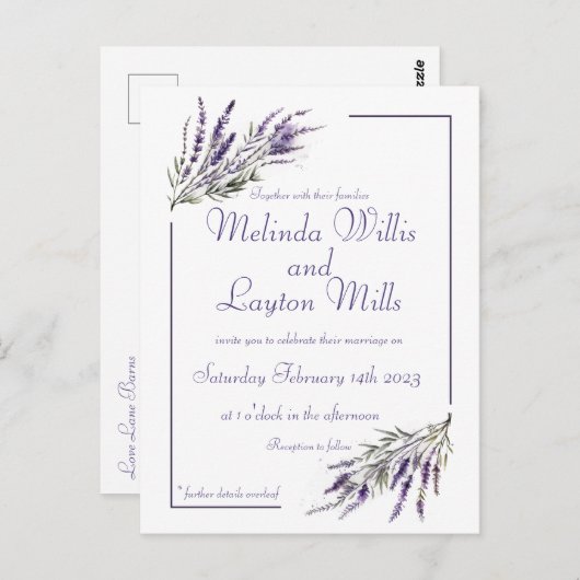 Lavender Dreams: Watercolor Wedding Postcard Postkarte (Vorne/Hinten)