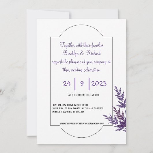 Lavender Dusty lila, botanische Hochzeit Einladung (Rückseite)
