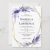 Lavender Dusty Lila Floral Gold Frame Wedding Einladung (Vorderseite)