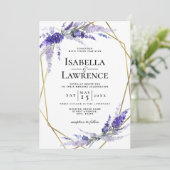 Lavender Dusty Lila Floral Gold Frame Wedding Einladung (Stehend Vorderseite)