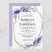 Lavender Dusty Lila Floral Gold Frame Wedding Einladung (Vorne/Hinten)