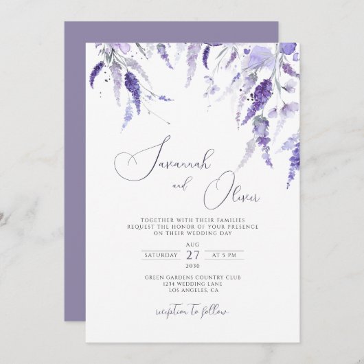 Lavender Dusty Lila Violet Lilac Floral Wedding Einladung (Vorne/Hinten)