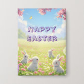 Lavender Easter Cute White Bunny Floral Spring Button (Vorderseite)
