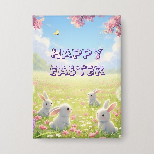 Lavender Easter Cute White Bunny Floral Spring  Button (Vorderseite)