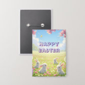 Lavender Easter Cute White Bunny Floral Spring  Button (Vorderseite/Rückseite)
