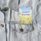 Lavender Easter Cute White Bunny Floral Spring Button (Insitu)