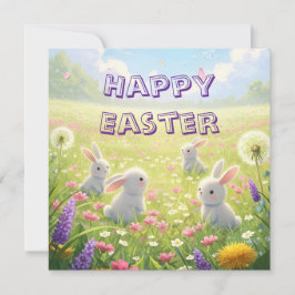 Lavender Easter Cute White Bunny Floral Spring  Feiertagskarte
