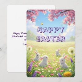 Lavender Easter Cute White Bunny Floral Spring  Feiertagskarte
