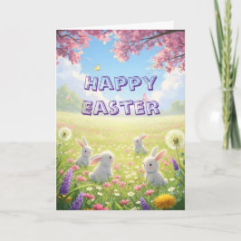 Lavender Easter Cute White Bunny Floral Spring  Feiertagskarte
