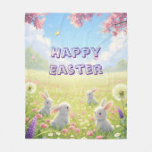 Lavender Easter Cute White Bunny Floral Spring  Fleecedecke (Vorderseite)