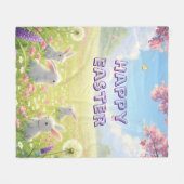 Lavender Easter Cute White Bunny Floral Spring  Fleecedecke (Vorderseite (Horizontal))