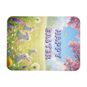 Lavender Easter Cute White Bunny Floral Spring  Magnet (Horizontal)