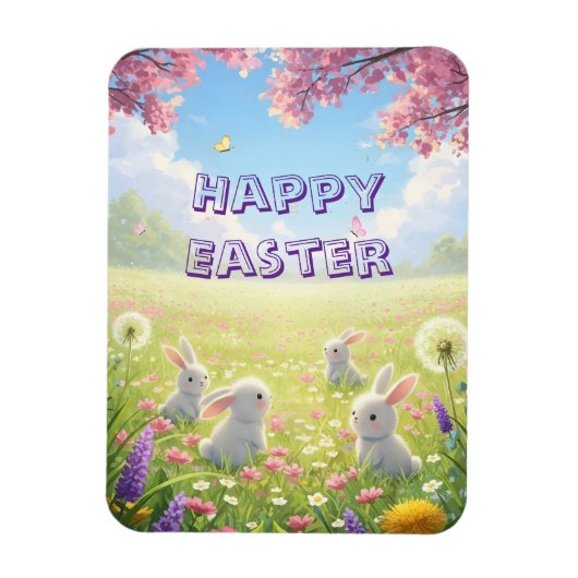 Lavender Easter Cute White Bunny Floral Spring  Magnet (Vertikal)