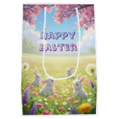 Lavender Easter Cute White Bunny Floral Spring  Mittlere Geschenktüte (Rückseite)