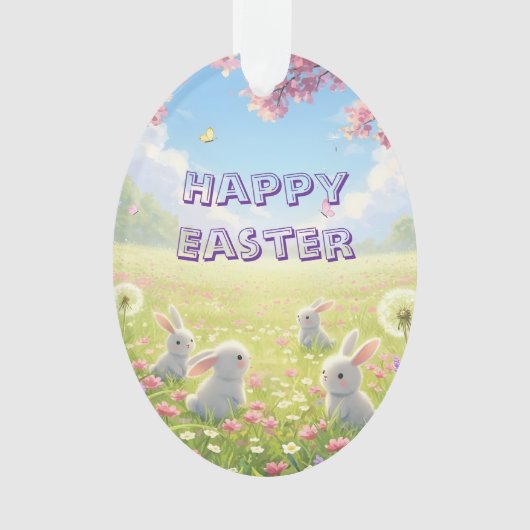Lavender Easter Cute White Bunny Floral Spring  Ornament (Vorderseite)