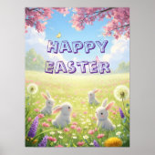 Lavender Easter Cute White Bunny Floral Spring  Poster (Vorne)
