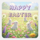 Lavender Easter Cute White Bunny Floral Spring  Quadratischer Aufkleber (Vorderseite)