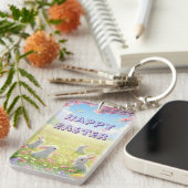 Lavender Easter Cute White Bunny Floral Spring  Schlüsselanhänger (Vorderseite rechts)