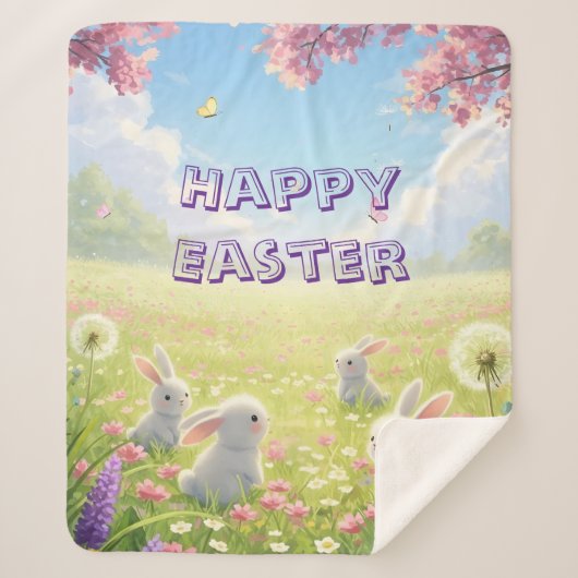 Lavender Easter Cute White Bunny Floral Spring  Sherpadecke (Vorderseite)