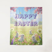 Lavender Easter Cute White Bunny Floral Spring Wandteppich (Vorderseite)