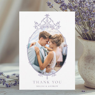 Lavender Einfache Vintage-Rahmen Hochzeitsfoto     Dankeskarte