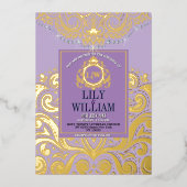 Lavender Elegant Artdeco Diamond Monogram Wedding Folieneinladung (Vorderseite)