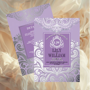 Lavender Elegant Artdeco Diamond Monogram Wedding Folieneinladung