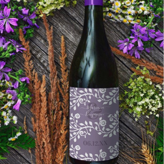 Lavender Elegant Boho Personalisierte Hochzeit Weinetikett