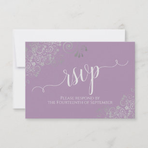Lavender Elegant Calligraphy Frilly Wedding RSVP Karte