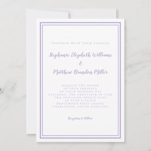 Lavender Elegant Classic Minimalist Wedding Script Einladung (Vorderseite)