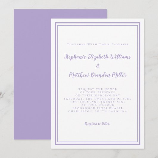 Lavender Elegant Classic Minimalist Wedding Script Einladung (Vorne/Hinten)