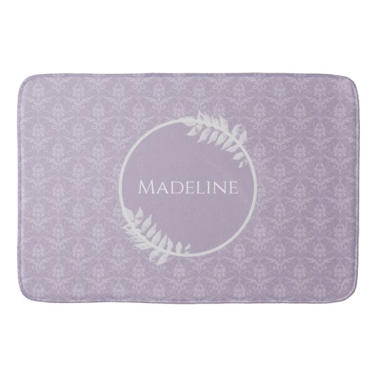 Lavender Elegant Damask Personalisiert Badematte (Vorderseite)