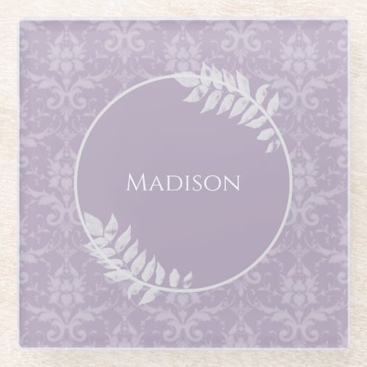 Lavender Elegant Damask Personalisiert Glasuntersetzer (Vorderseite)