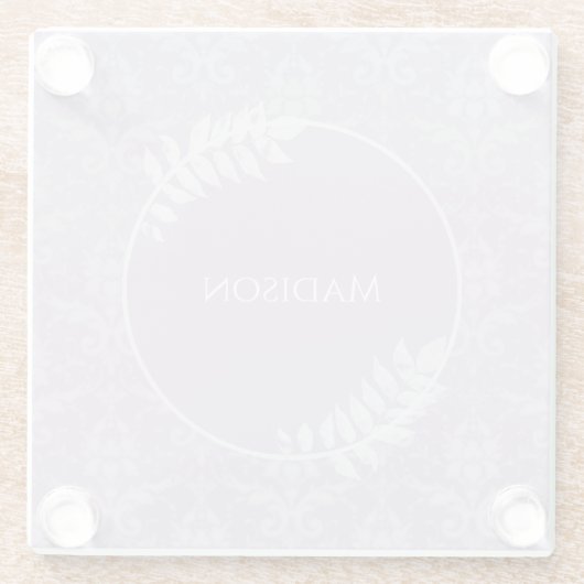 Lavender Elegant Damask Personalisiert Glasuntersetzer (Rückseite)