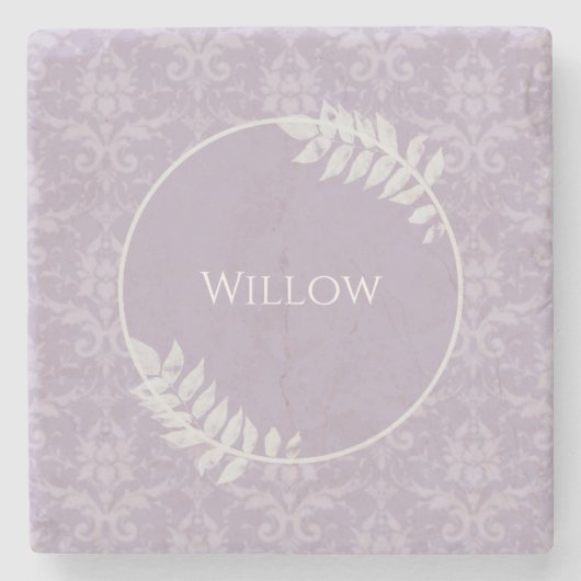 Lavender Elegant Damask Personalisiert Steinuntersetzer (Vorderseite)