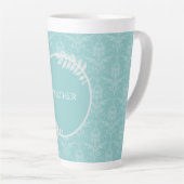 Lavender Elegant Damask Personalisierte Latte-Tass Milchtasse (Rechte Ecke)