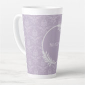 Lavender Elegant Damask Personalisierte Latte-Tass Milchtasse (Linke Ecke)