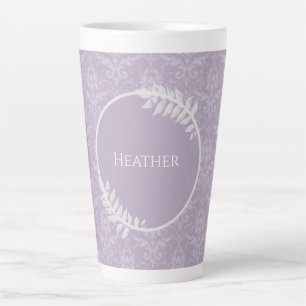 Lavender Elegant Damask Personalisierte Latte-Tass Milchtasse