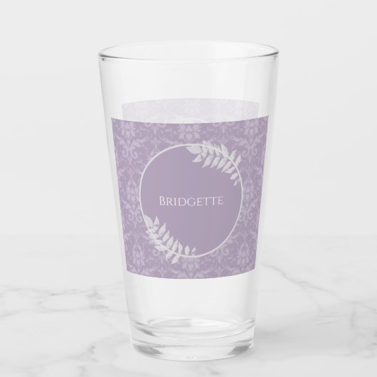 Lavender Elegant Damask Personalisiertes Glas (Vorderseite)