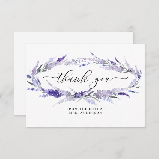 Lavender Elegant Floral Lilac Mauve Brautparty Dankeskarte (Vorne/Hinten)