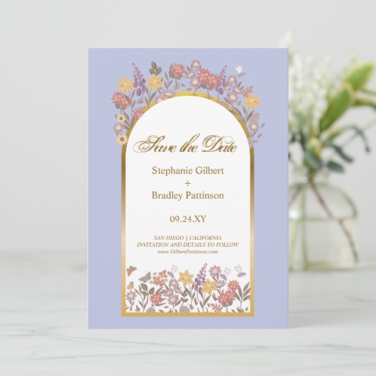 Lavender Elegant Hochzeit Save the Date Einladung (Stehend Vorderseite)