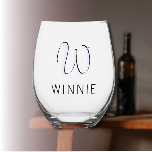 Lavender Elegant Initial Black Name | Modern Weinglas Ohne Stiel