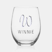 Lavender Elegant Initial Black Name | Modern Weinglas Ohne Stiel (Vorderseite)